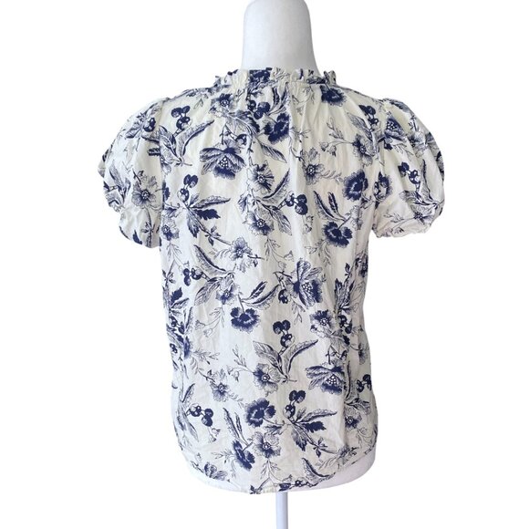 Doe and Rae floral print ruffle v-neck blouse in ivory Small - Picture 5 of 8